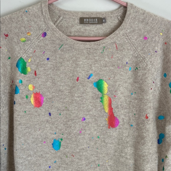 Brodie 100% Cashmere Rainbow Paint Sweater Sz Medium - Picture 3 of 9